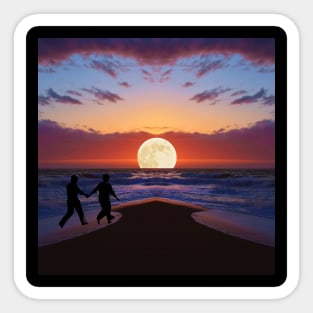 Valentine Wall Art - Cosmic date setting moon by the sea - Unique Valentine Fantasy Planet Landsape - Photo print, canvas, artboard print, Canvas Print and T shirt Sticker